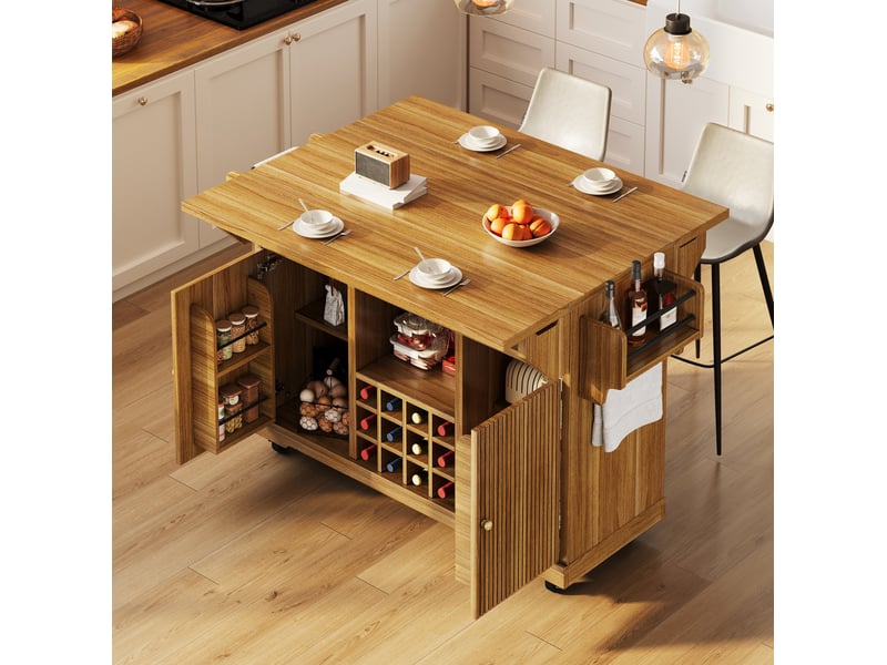 Desserte de cuisine mobile avec étagères réglables porte-bouteilles et roulettes pour salle à manger en mdf brun foncé - Conforama B