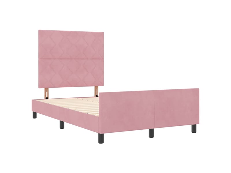 Lit double- lit adulte - lit à ressorts avec tête de lit rose 120 x 190 cm velours - Conforama D