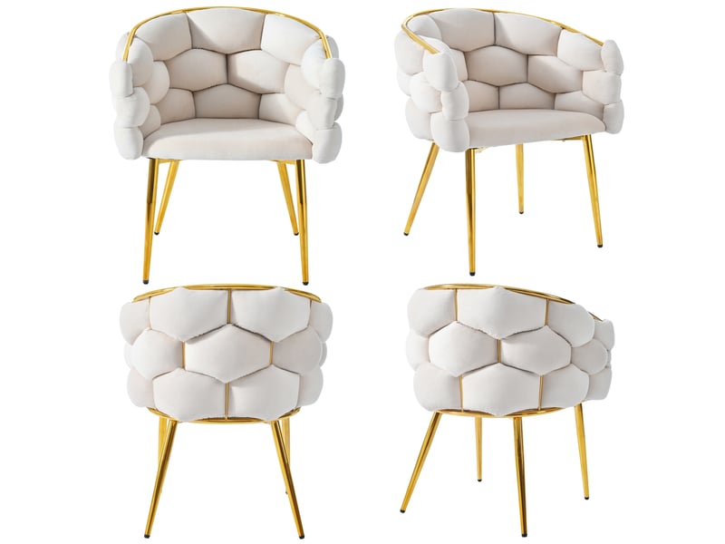  Lot de 4 chaises 44x46x74 cm, en tissu velouté beige, structure métallique, style moderne, dossier enveloppant et large  - Conforama A
