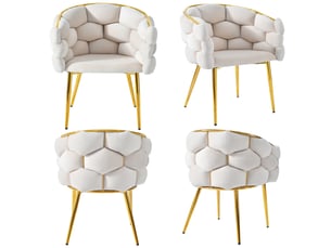 Lot de 4 chaises 44x46x74 cm, en tissu velouté beige, structure métallique, style moderne, dossier enveloppant et large