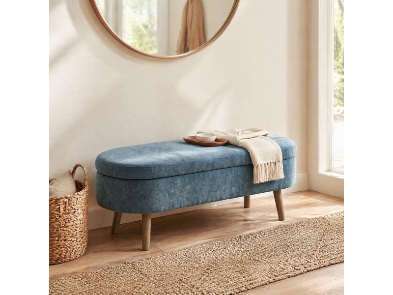  Banc de rangement 110x40x42 cm, coffre 20 l, pieds en bois, meuble chambre, meuble bureau et salon, velours doux, bleu  - Conforama B