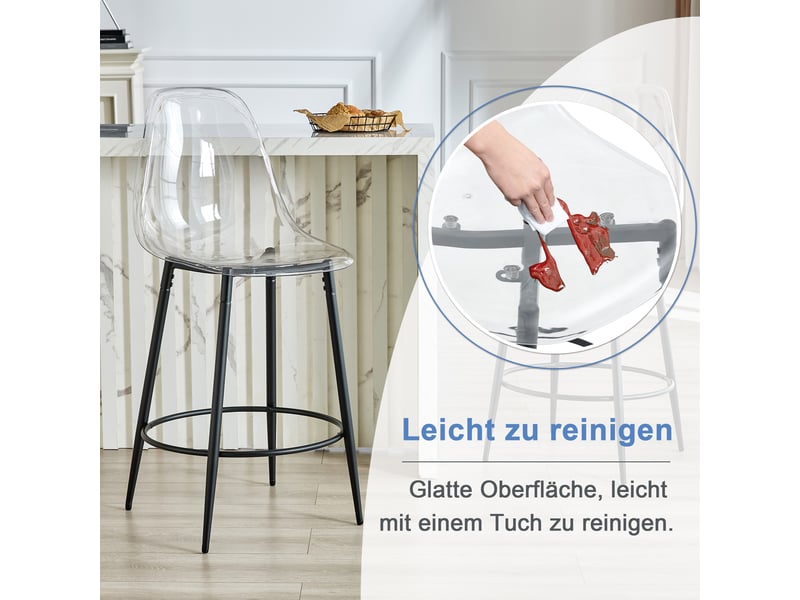  Lot de 2 tabourets de bar transparents 66 cm - lpospi - dossier ergonomique, pieds métal noir, plastique transparent  - Conforama E