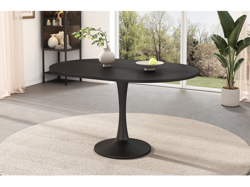  Table à manger extensible 100x140x75 cm ovale mdf métal noir  - Conforama E