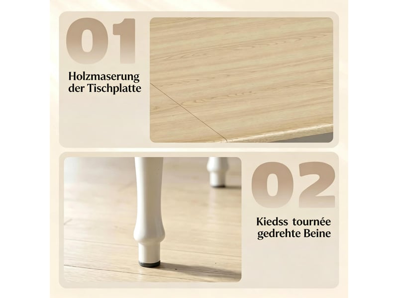 Table de salle à manger pour 2 à 6 personnes avec plateau pliable en mdf et pieds en acier 134×80×75 cm blanc - Conforama E