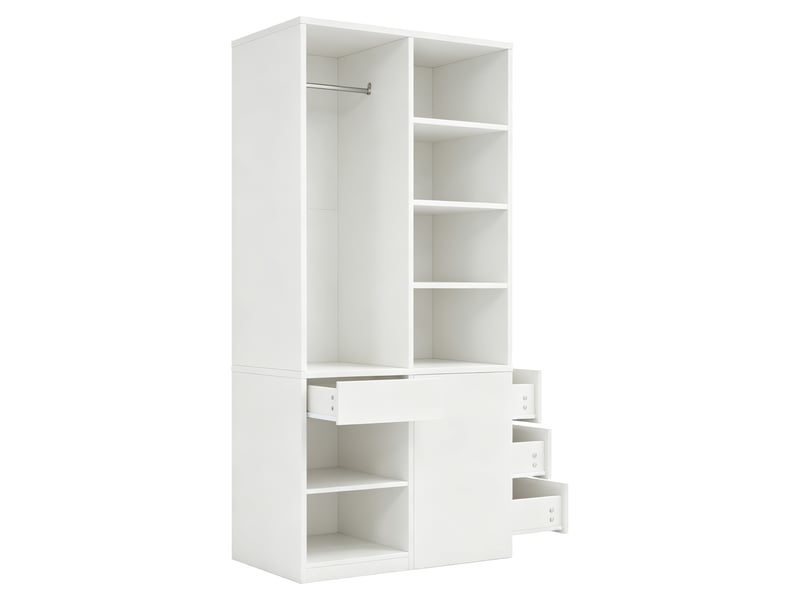 Armoire penderie 70x50x170 cm avec grand espace de suspension, dressing individuel avec plusieurs tiroirs, étagères ouvertes et rangements, blanc OPULERANE TRADING LTD - Conforama E