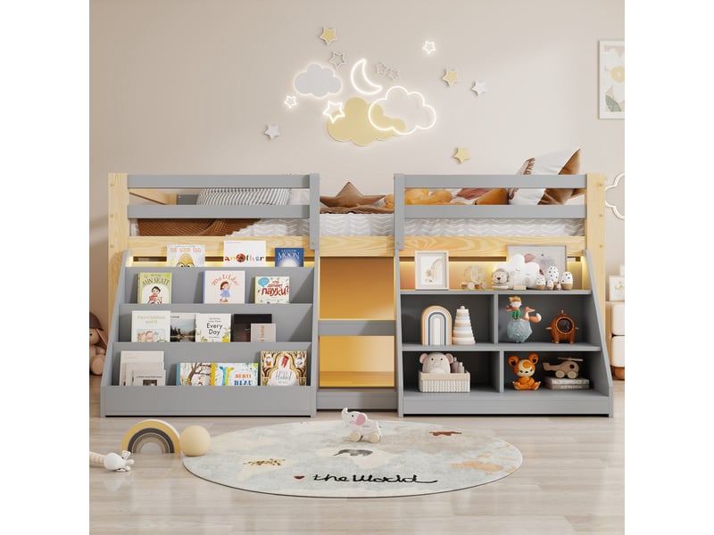 Lit mezzanine 90x200cm coloris gris led pin lit enfant gris - Conforama B