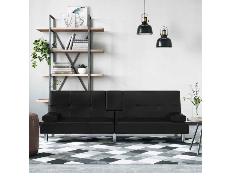 Canapé-lit avec porte-gobelets noir similicuir - Conforama B