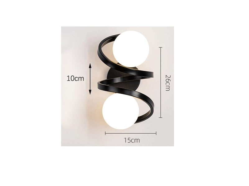  Applique murale moderne dorée à spirale, éclairage led avec 2 globes en verre noir  - Conforama A