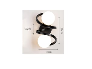 Applique murale moderne dorée à spirale, éclairage led avec 2 globes en verre noir