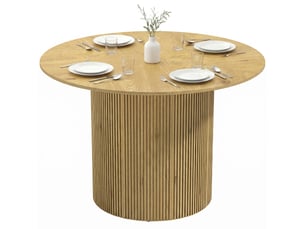 Table de salle à manger ronde moderne pour 4 à 6 personnes, table de cuisine de 110 cm avec piètement cylindrique rainuré, chêne