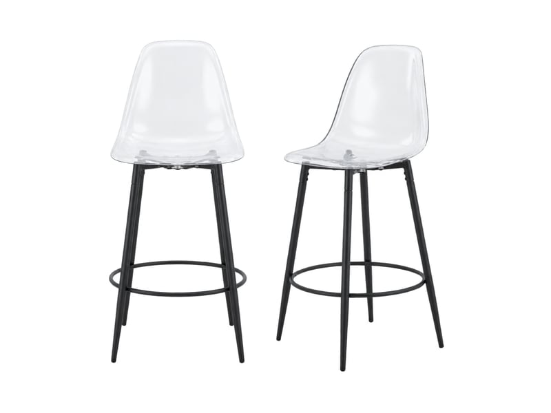  Lot de 2 tabourets de bar transparents 66 cm - lpospi - dossier ergonomique, pieds métal noir, plastique transparent  - Conforama A