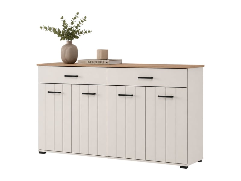 Buffet quarna, meuble 3 étagères, 156x40x86h cm blanc crème Quarna - Conforama A