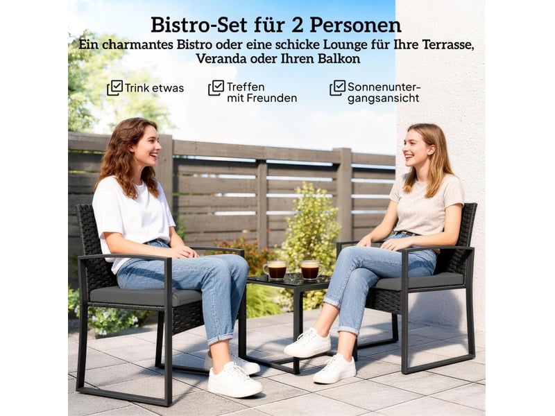  Salon de jardin 3 pièces avec 2 fauteuils et table 55x58x76 cm – gris foncé – coussins déhoussables  - Conforama D