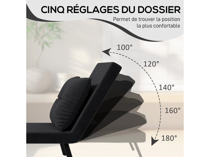  Fauteuil convertible 1 place en tissu effet velours avec accoudoirs noir 63x73x81 cm  - Conforama E