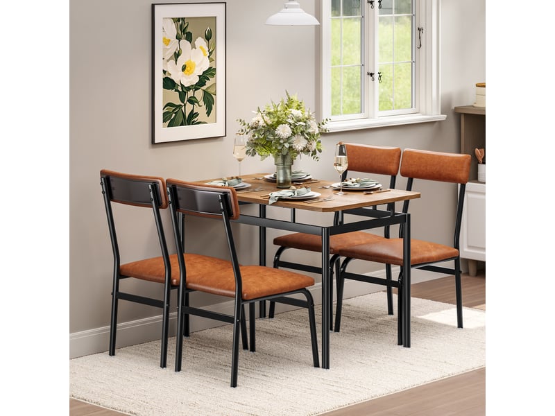  Ensemble de salle à manger 5 pièces – table rectangulaire en bois avec plateau motif bois et 4 chaises rembourrées pu – marron cBc-mULI2wKV-WYp3-bk7 - Conforama E
