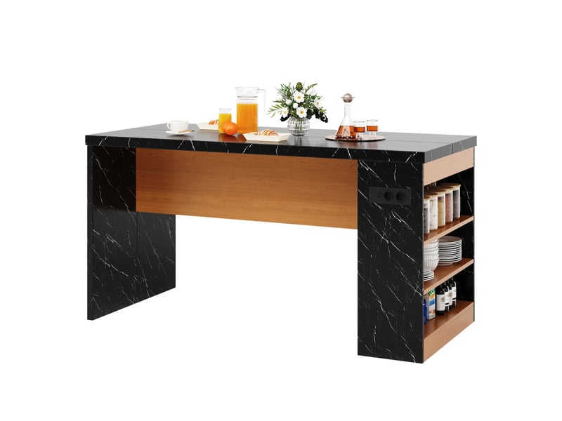  Îlot central avec éclairage led, 155x80x90 cm, prises usb, meuble de cuisine (sans matelas)  - Conforama A