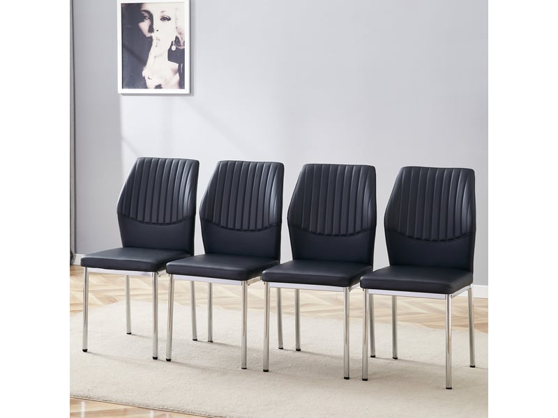 Lot de 4 chaises de salle à manger noires en pu, pieds argentés - Conforama D