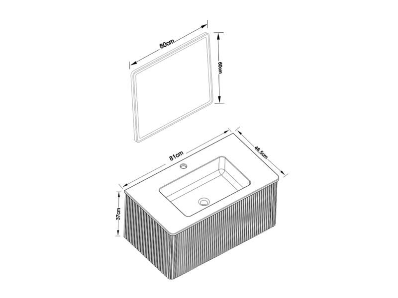 Meuble sous vasque suspendu avec miroir led antibuée et vasque intégrée, chêne, pour salle de bain 81 × 46,5 × 37 cm - Conforama C