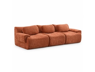Canapé droit 3 places compressé design ondulé avec assise en mousse et larges accoudoirs en chenille orange