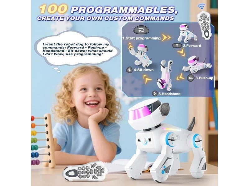  Robot chien telecommande programmable 17 fonctions led rgb musique bluetooth 151498_AABBF41303_6_DROPFR - Conforama E