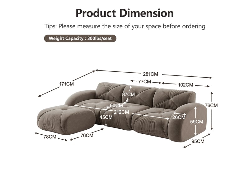  Canapé d'angle modulable en l - 3 places - anti-dérapant, sans montage, repose-pieds intégré - brun  - Conforama C