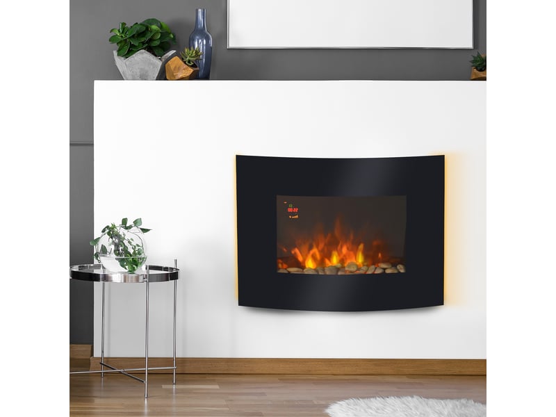  Cheminée électrique avec chauffage, fixation murale, effet flamme led, 7 couleurs de flamme, 9001800 w, minuterie, thermostat réglable, télécommande  - Conforama C