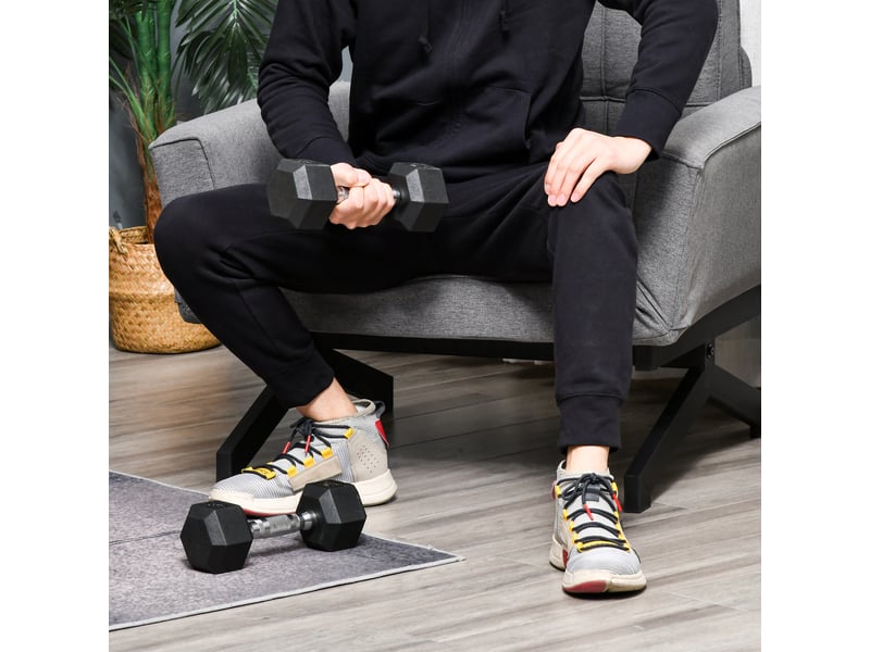  Lot de 2 haltères hexagonales de 5 kg en caoutchouc avec poignée antidérapante, noires  - Conforama C