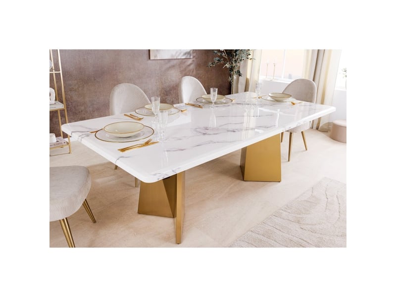 Table de salle à manger orea – rectangulaire – marbre blanc et doré – pieds métal – style chic et moderne - Conforama B