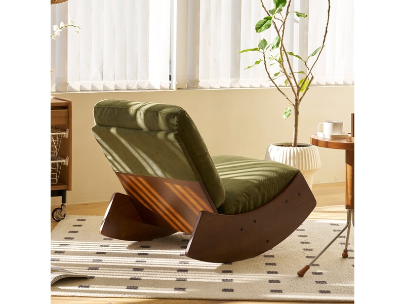  Fauteuil à bascule confortable en velours côtelé, fauteuil d'allaitement pour bébé avec cadre en bois massif, 90x61,5x71,9 cm  - Conforama E