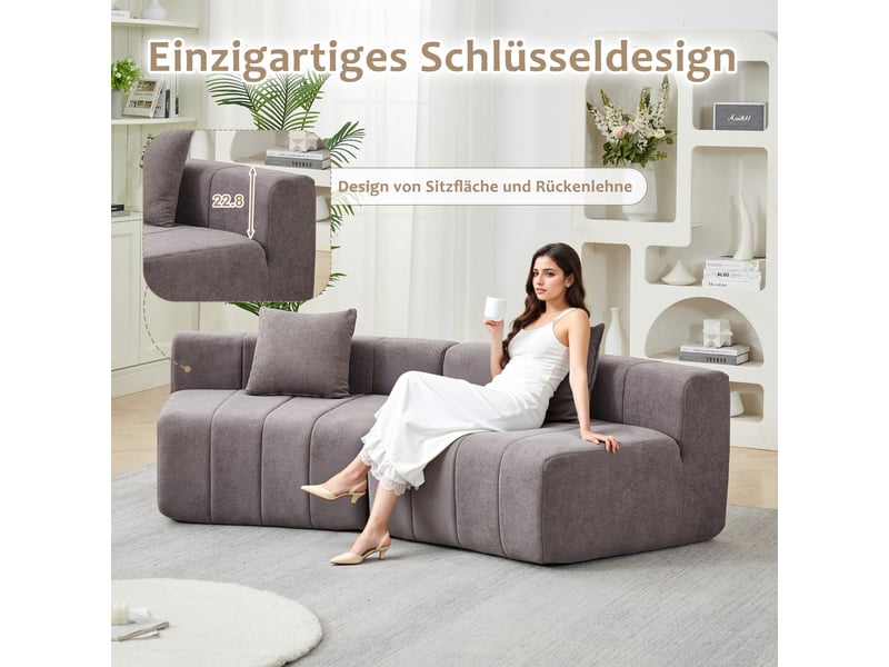 Canapé modulable chenille arrondi avec coussins gris - Conforama E