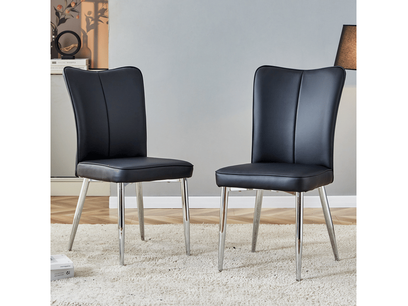  Lot de 2 chaises de salle à manger noires et argentées en pu, 45 x 44 x 89 cm  - Conforama C