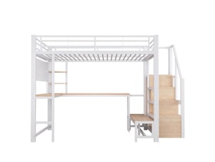 Table à manger, 255x145,5x170 cm, éclairage led, ports de charge, en métal, blanc