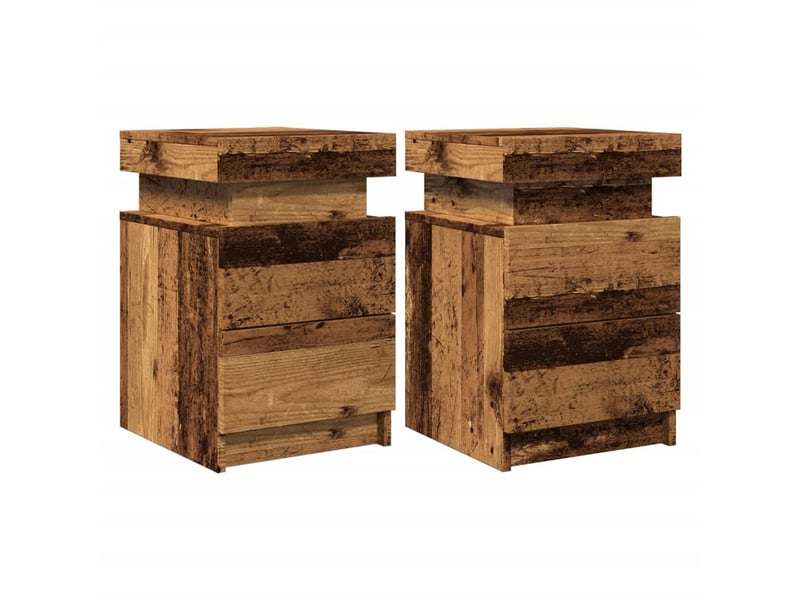 Lot de 2 tables de chevet - cabinet de chevet - table de nuit avec led vieux bois bois d'ingénierie - Conforama C