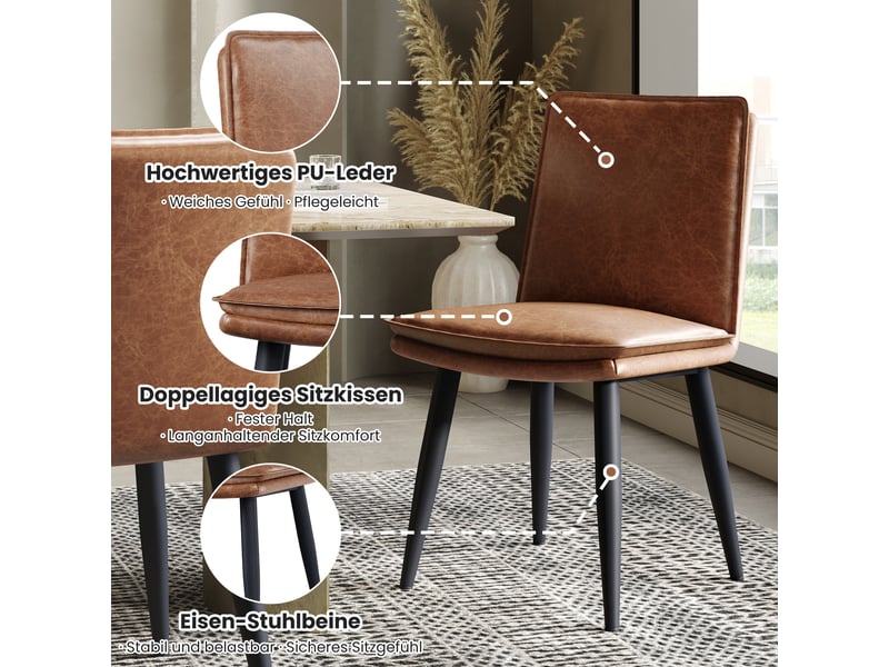  Lot de 2 chaises en pu coloris marron chaise marron - Conforama D