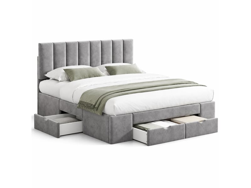  Modenvie lit capitonné 160x200 cm - 4 tiroirs, tête de lit réglable, sommier inclus - gris  - Conforama A