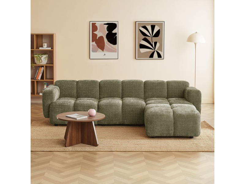  Canapé d'angle modulable aleno 4 places tissu velours texturé vert  - Conforama D