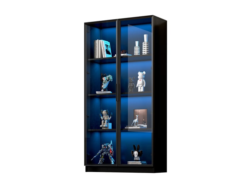  Vitrine avec led par application, 4 portes et étagères mobiles, meuble haut pratique pour salon ou salle de bain.  - Conforama R