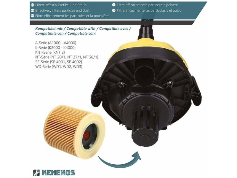  Enowelir lot de 4 filtres cartouche compatibles aspirateur wd2 wd3 mv3 serie k se 4001 se 4002 reference 6.414-552.0 6.414-772.0 6.414-547.0  - Conforama C