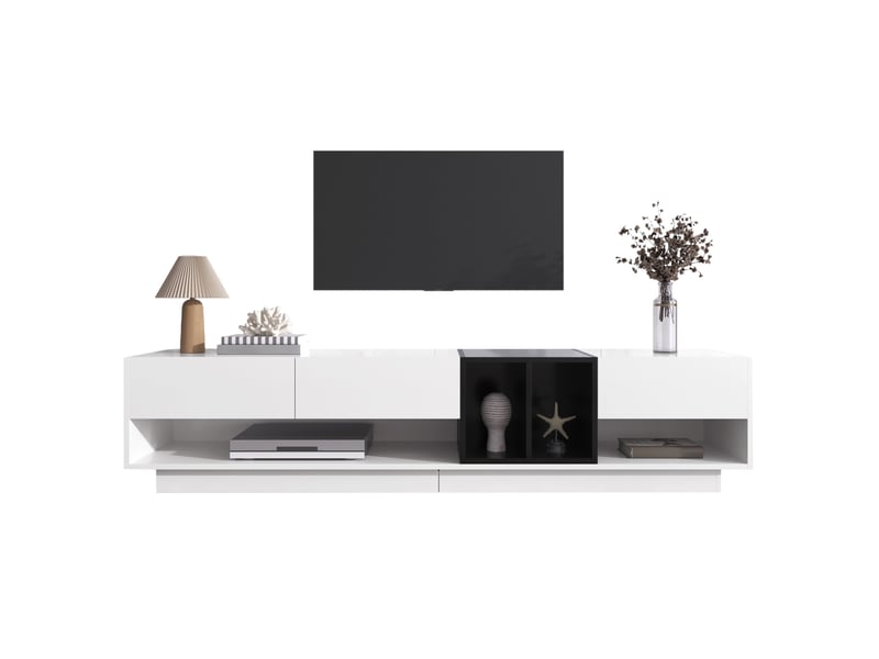  Meuble tv avec 3 tiroirs et 2 niches pour salon en panneaux de particules 190×40×42 cm noir et blanc  - Conforama A