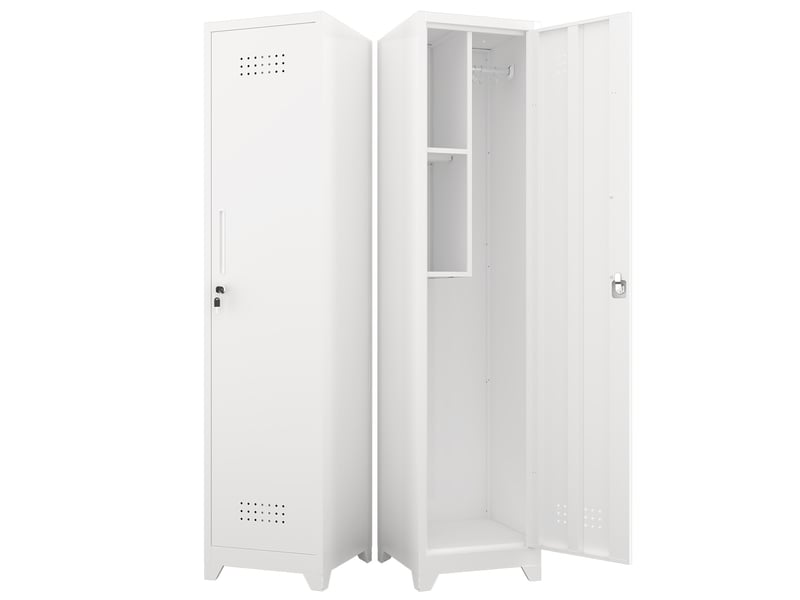  Armoire de rangement pour produits d'entretien 40x40x165 cm blanche en métal, serrure et tringle réglable  - Conforama A