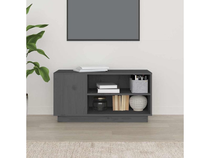  Meuble tv - banc tv - meuble de rangement gris 80x35x40,5 cm bois de pin massif  - Conforama C