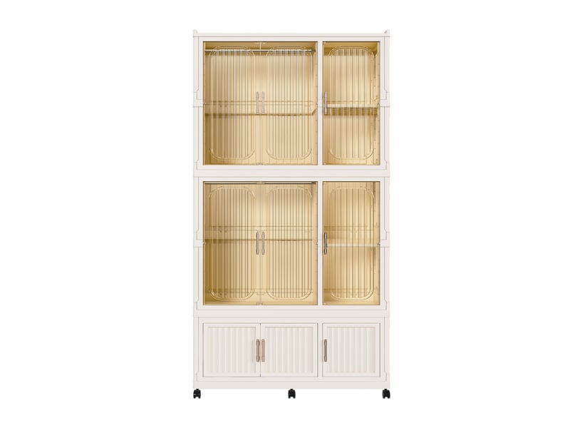 Armoire modulable pliable 92x45x196 cm à roulettes, 9 portes magnétiques, pp beige - Conforama A