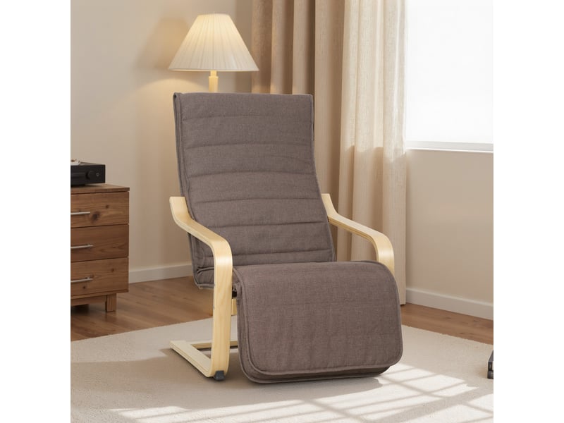  Fauteuil lounge avec repose-pieds réglable, revêtement en lin synthétique, pour bureau ou chambre, 66,5 x 94 x 100 cm, marron  - Conforama D