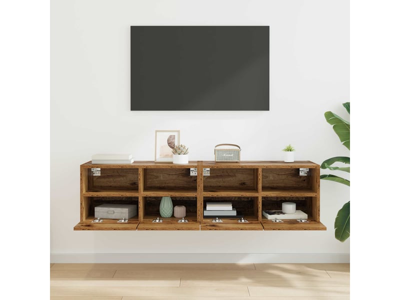  Lot de 2 meuble tv mural, meuble tv suspendu bois ancien bois d'ingénierie shl90801  - Conforama D