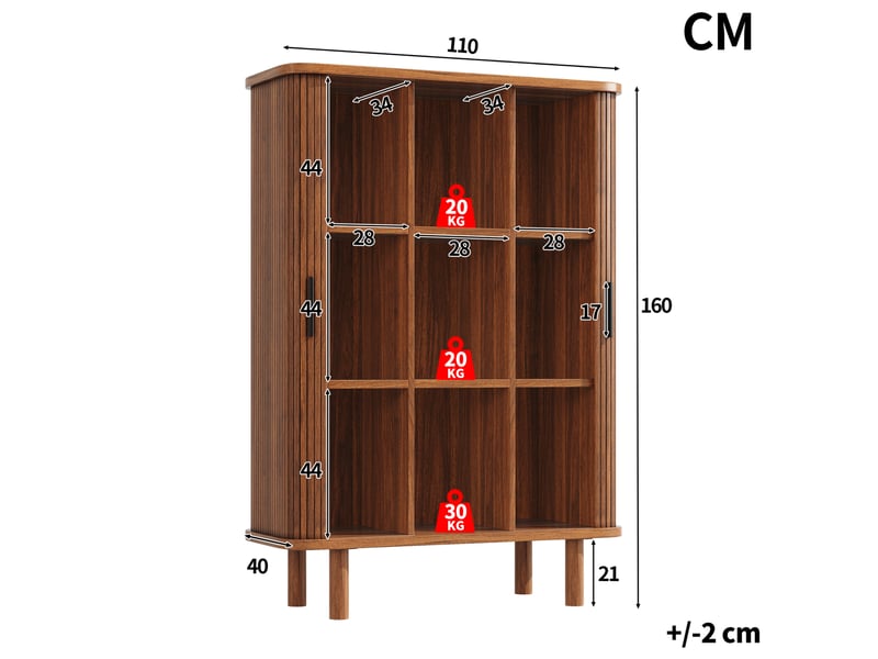  Buffet haut 110x40x160 cm à portes tambour marron foncé  - Conforama C
