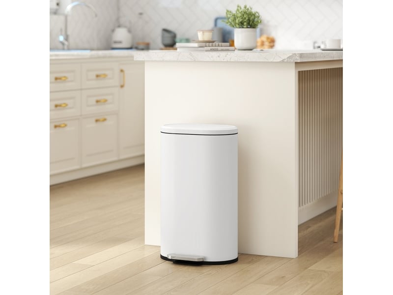  Poubelle de cuisine 30 l à pédale avec fermeture douce, crème blanche evryae  - Conforama C