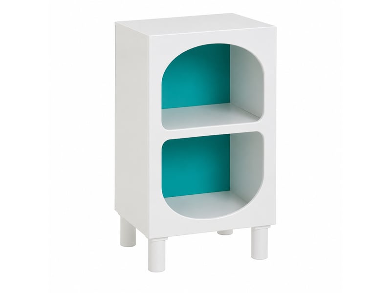  Table de chevet meuble de rangement blanc pour chambre d'enfant  avec 2 niches arquées à fond bleu-longueur 40 x profondeur 32 x hauteur 70 cm  - Conforama A