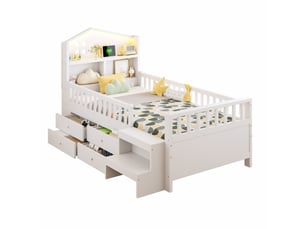 Lit avec rangement 90x200 cm <strong>MERAX</strong>  <strong>lit enfant blanc</strong> coloris blanc