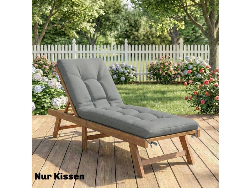  Coussin de chaise longue 198x65x13 cm amovible à liens de fixation gris clair  - Conforama B