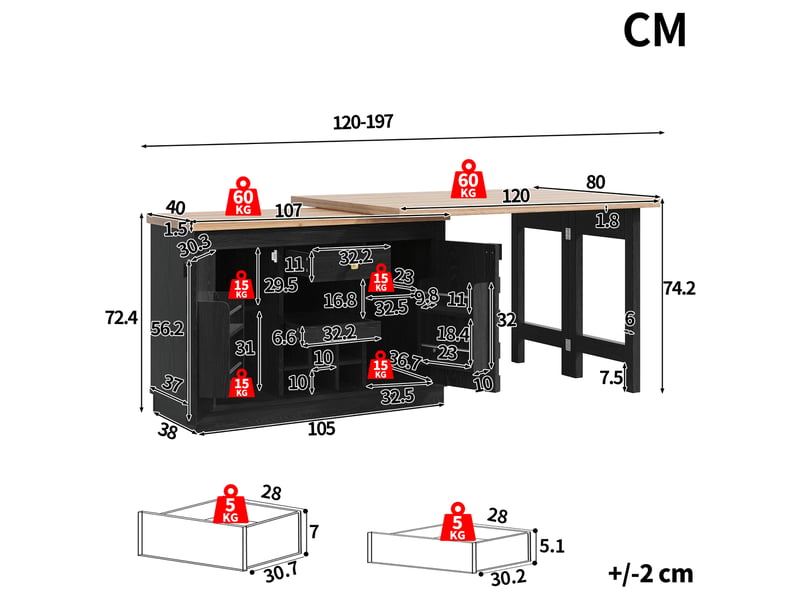  Table de bar noir - 120 cm mdf  - Conforama C